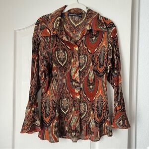 Paisley Print Button-Up Blouse - Multicolor